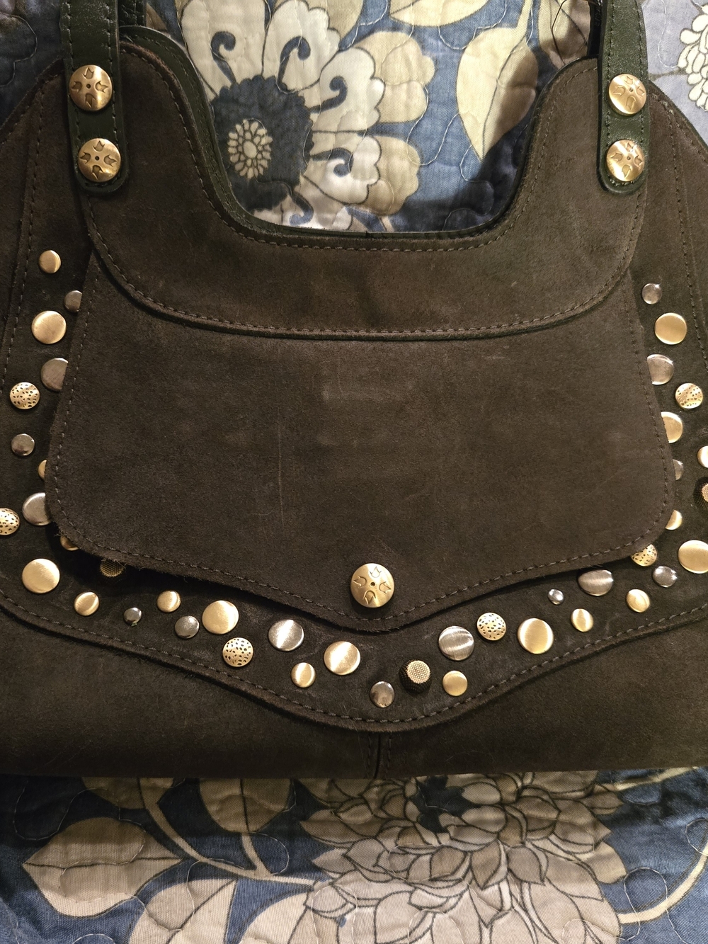 Patricia Nash Olive Green Suede Studded Satchel.  "Like New With Tags" - Picture 2 of 9